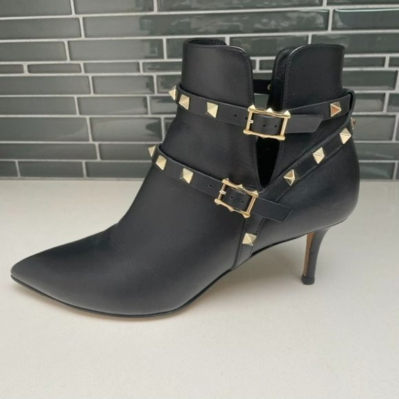 VALENTINO Garavani Black Leather Rockstud Moto Ankle Booties - IT 39/US 9 - Picture 3 of 11